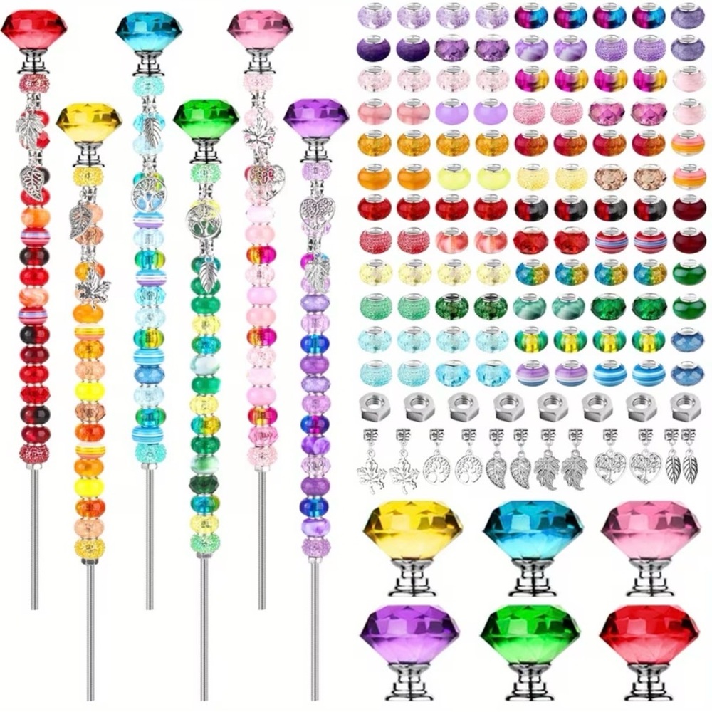 DIY Fairy Garden Stake Kit Beaded Garden Set with Colorful Crystal Stopper Top
